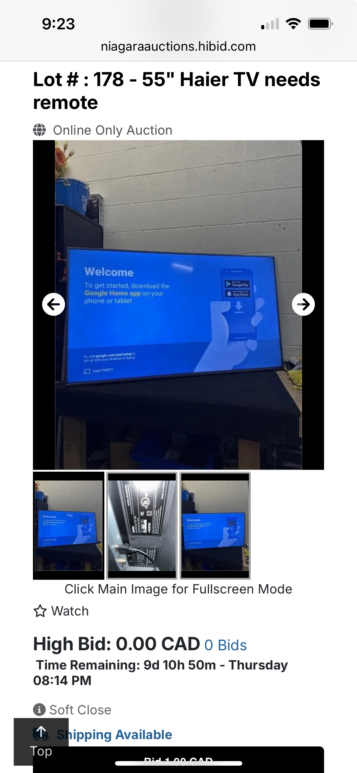 55 Haier TV needs remote NiagaraAuctions.ca